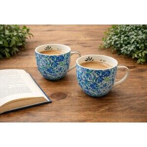 Lilly Pulitzer Hidden Lion Blue Tropical 16oz Oversized Coffee Mugs Set of 2